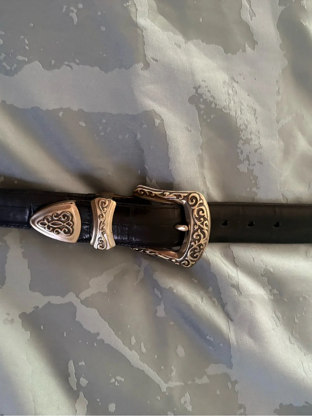 Brighton Black Leather Belt with Ornate Gold Buckle
